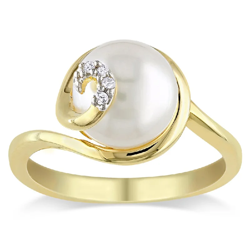 custom engraved ring for gifts -Miadora Gold Over Sterling Silver Freshwater Pearl and Diamond Accent Ring