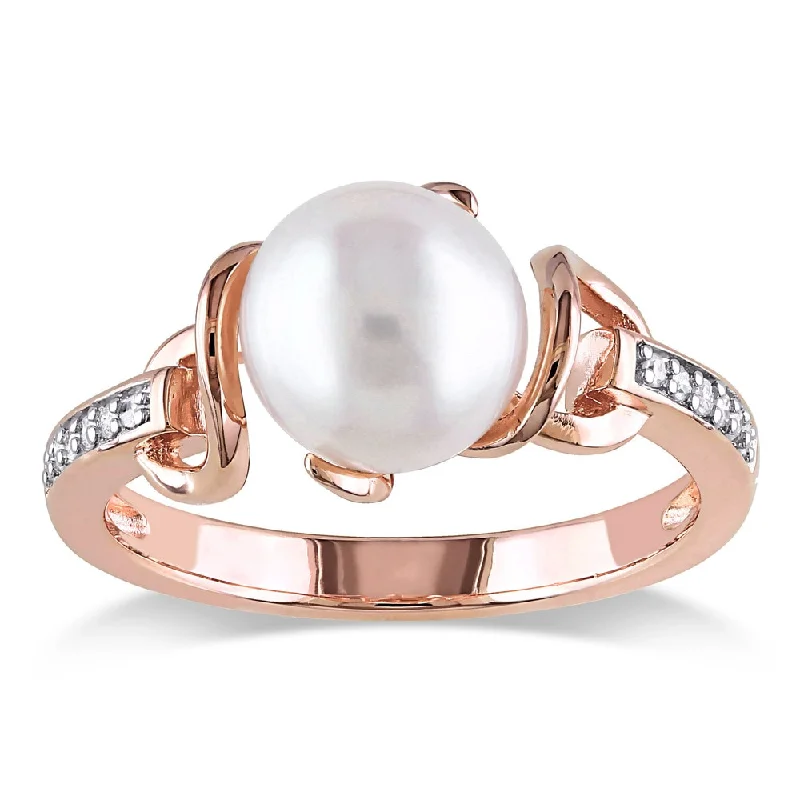 infinity ring for couples -Miadora Rose Gold Plated Sterling Silver Cultured Freshwater Pearl and Diamond Solitaire Twist State - White