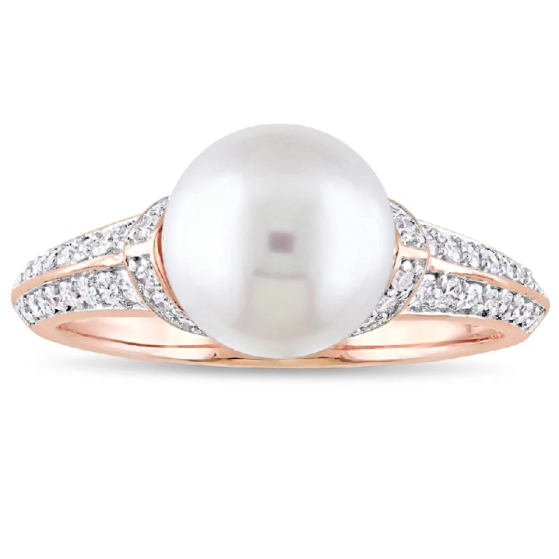 bold statement band ring for women -Miadora Signature Collection 10k Rose Gold Cultured Freshwater Pearl and 1/3ct TDW Diamond Ring (9-9 - White