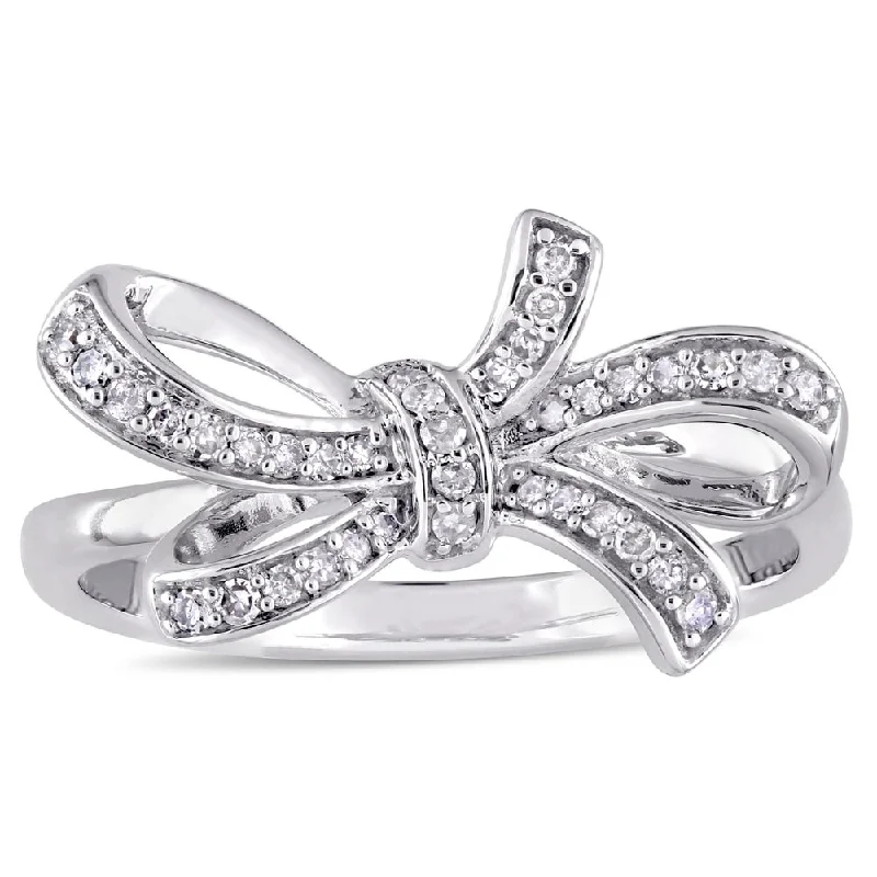 custom photo ring for gifts -Miadora Signature Collection 10k White Gold 1/6ct TDW Diamond Double Knot Bow Ring