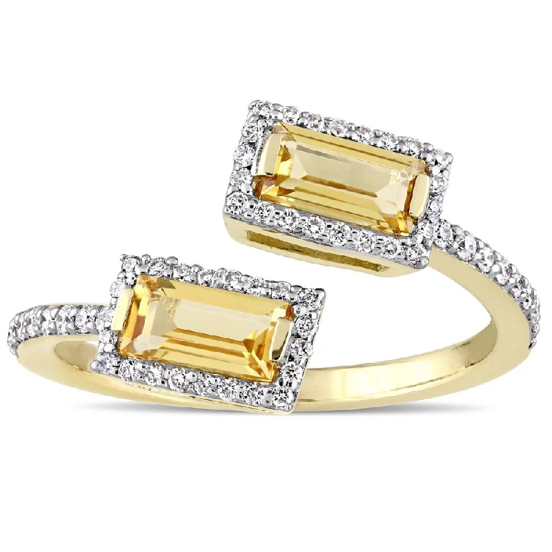 gold statement ring for women -Miadora Signature Collection 14k Yellow Gold Baguette-Cut Citrine and 1/4ct TDW Diamond Halo Bypass