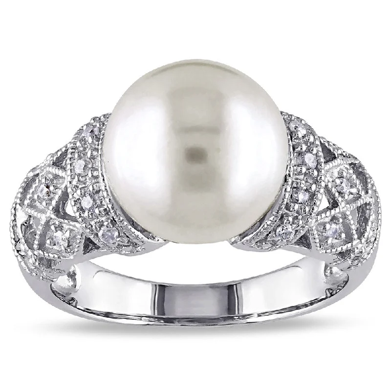 infinity symbol ring for couples -Miadora Silver Cultured White Pearl and 1/10ct TDW Diamond Ring (H-I, I2-I3)