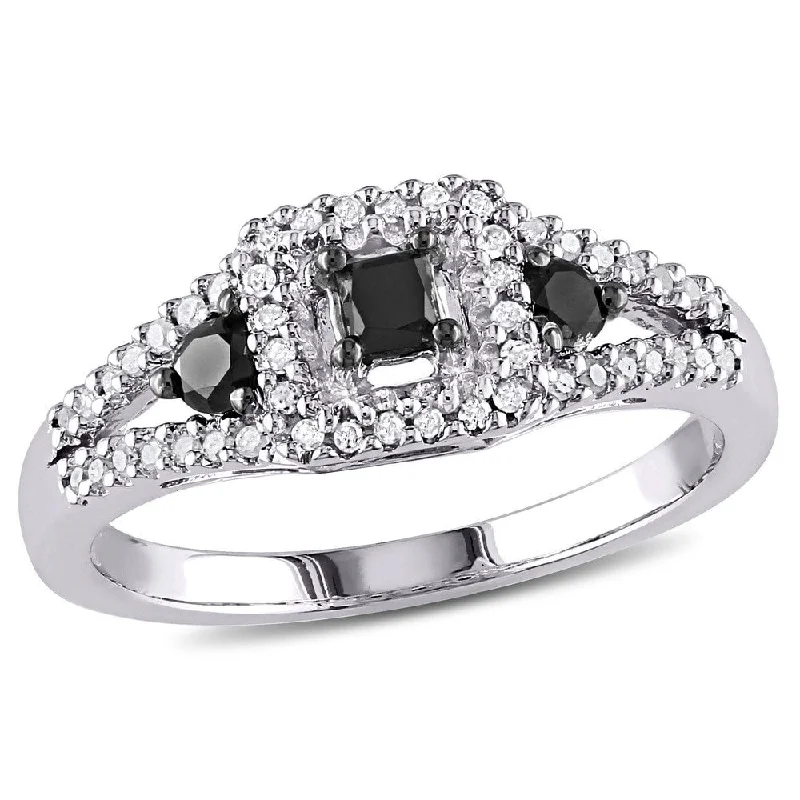 dainty ring for layering -Miadora Sterling Silver 1/2ct TDW Black and White Diamond Ring