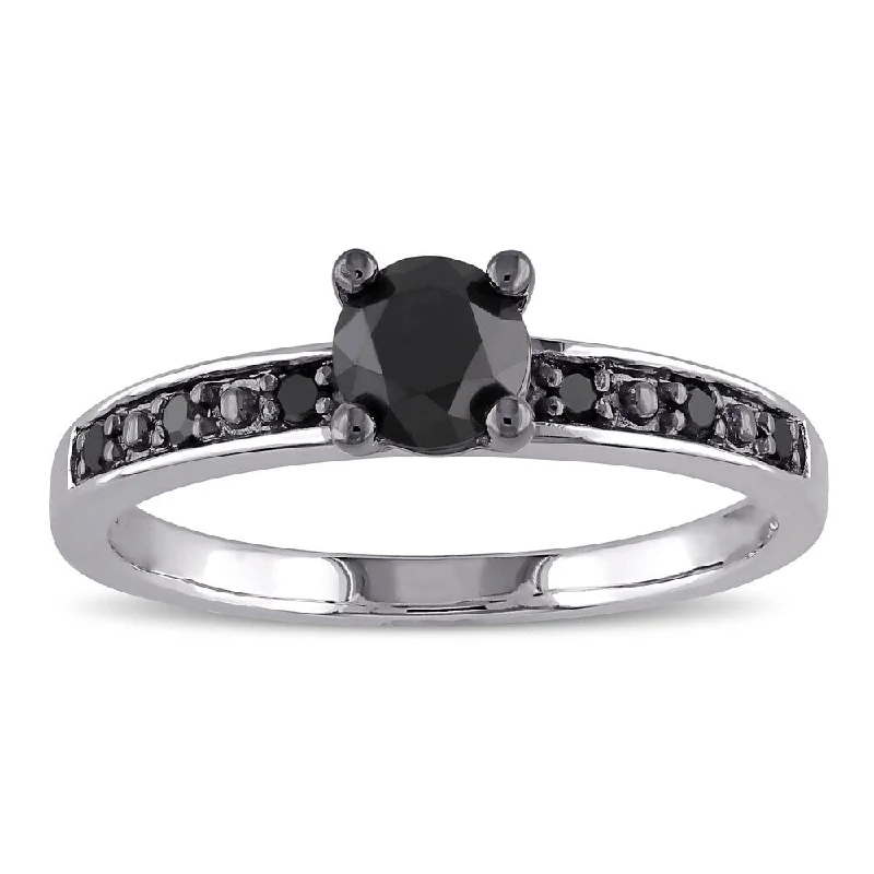 gold coin ring for women -Miadora Sterling Silver 4/5ct TDW Black Diamond Solitaire Ring