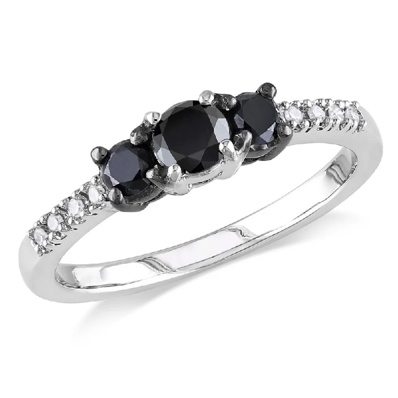 personalized birthstone ring for moms -Miadora Sterling Silver Black and White Diamond 3-stone Promise Ring