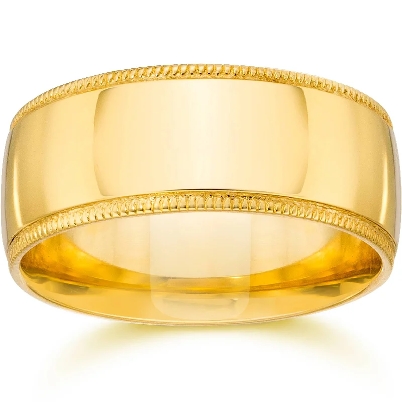 gemstone band ring for men -Milgrain Wedding Band 14K Yellow Gold Size Selectable