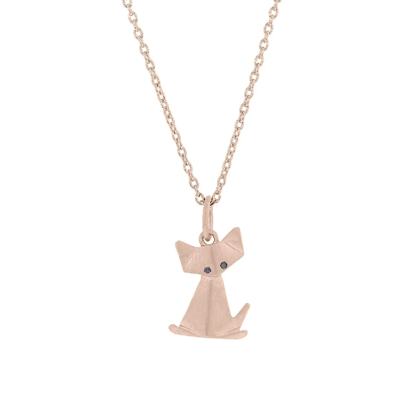 custom coordinate necklace for gifts -Mini Origami Cat Diamond Necklace