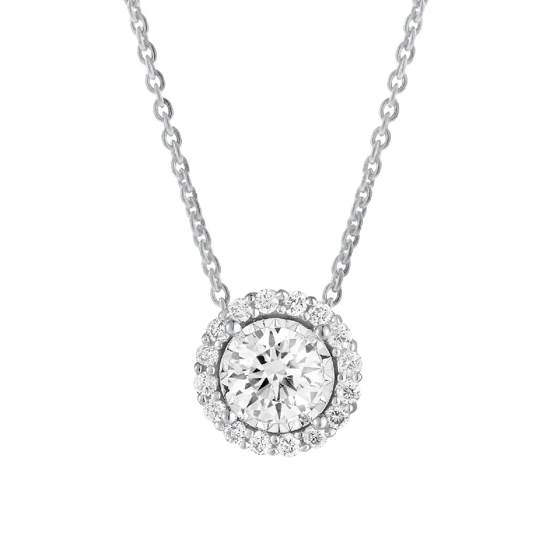 minimalist birthstone necklace -Mirage Halo Diamond Necklace 1ct