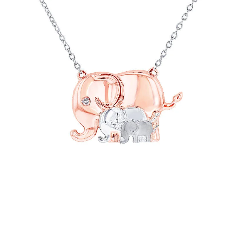 custom engraved necklace for couples -Mommy and Me Elephant 2 Child Diamond Necklace