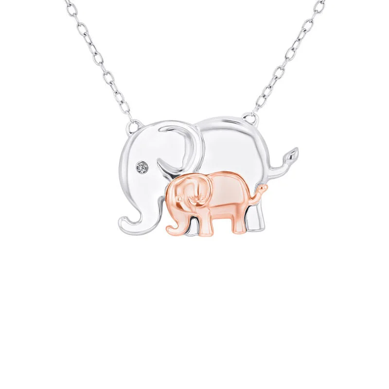 heart pendant necklace for women -Mommy and Me Elephant Diamond Necklace