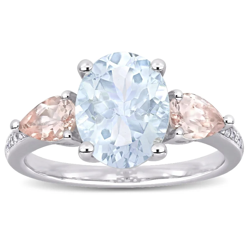 evil eye ring for protection -Multi-Cut Ice Aquamarine Morganite and Diamond 3-Stone Ring in Sterling Silver by Miadora