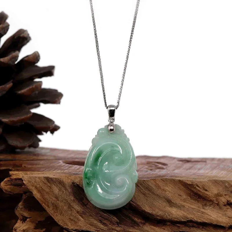 double layered necklace for women -Natural Green Jadeite Jade Ru Yi Necklace With Sterling Silver Bail