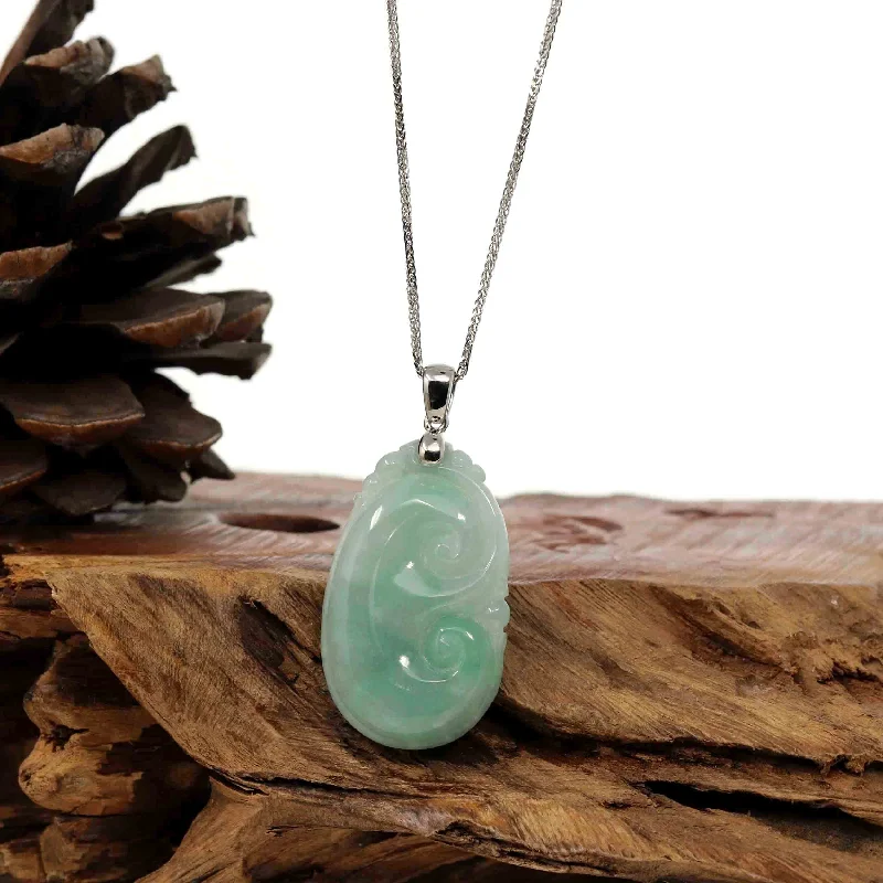 layered chain necklace for women -Natural Green Jadeite Jade Ru Yi Necklace With Sterling Silver Bail