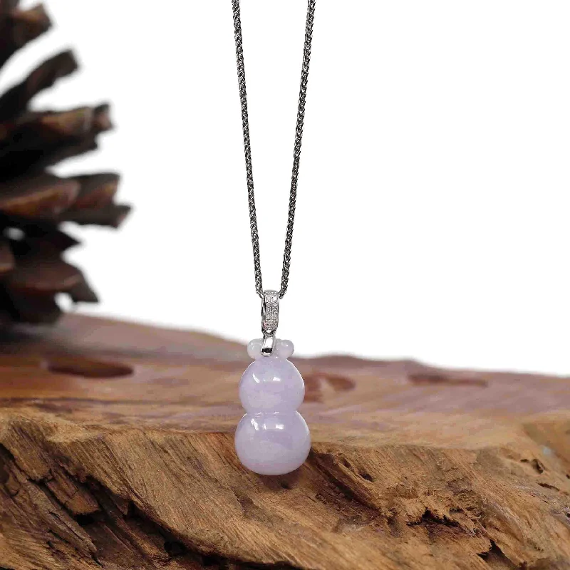 gold layered choker necklace -Natural Lavender Jadeite Jade "Magic Bottle Gourd" Hulu Necklace With 14k White Gold Diamond Bail