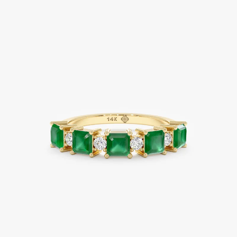 promise ring for girlfriend -Octagon Emeralds with Diamonds Ring, Unna