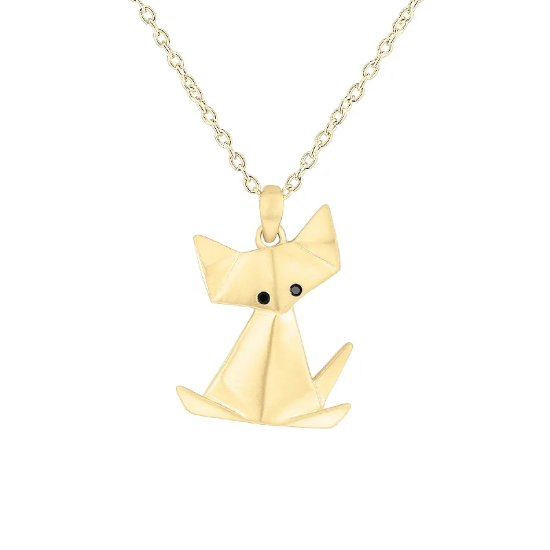 layered chain necklace for women -Origami Cat Diamond Necklace