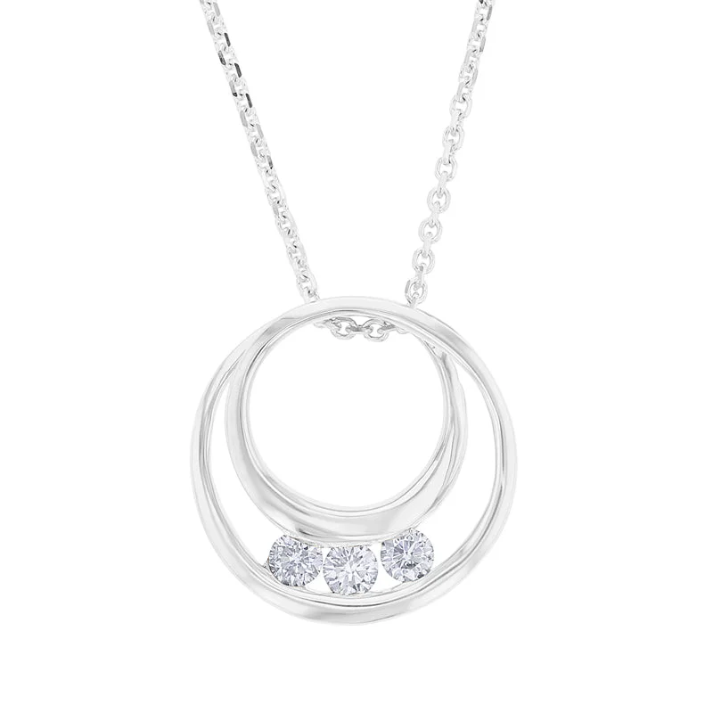 diamond solitaire necklace for women -Past Present Future Circle Diamond Necklace 1/10ct