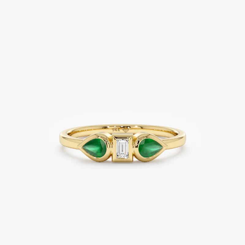 pearl statement ring for brides -Pear Cut Emerald and Diamond Ring, Saige