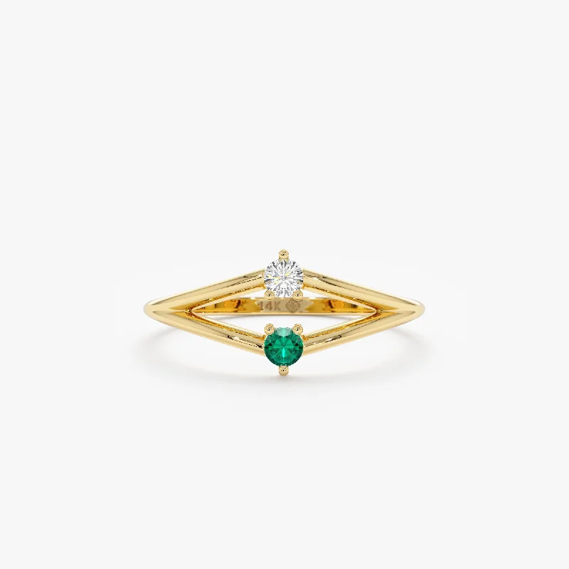 crystal healing ring for women -Petite Emerald and Diamond Ring, Lorelei