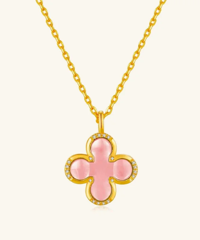 layered chain necklace for women -24K Gold Pink Shell Clover Necklace