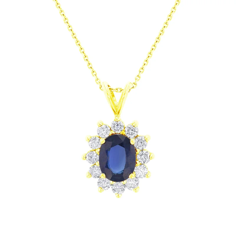 vintage pendant necklace for women -Princess Sapphire and Diamond Necklace