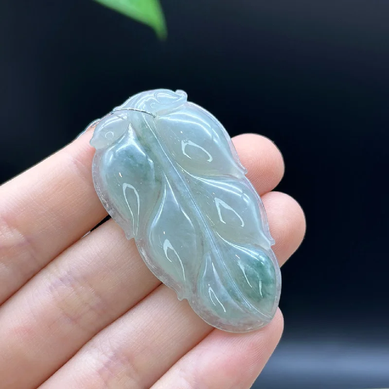 birthstone necklace for moms -RealJade® Co. Genuine Ice Jadeite Jade Jin Zhi Yu Ye (Leaf) Necklace