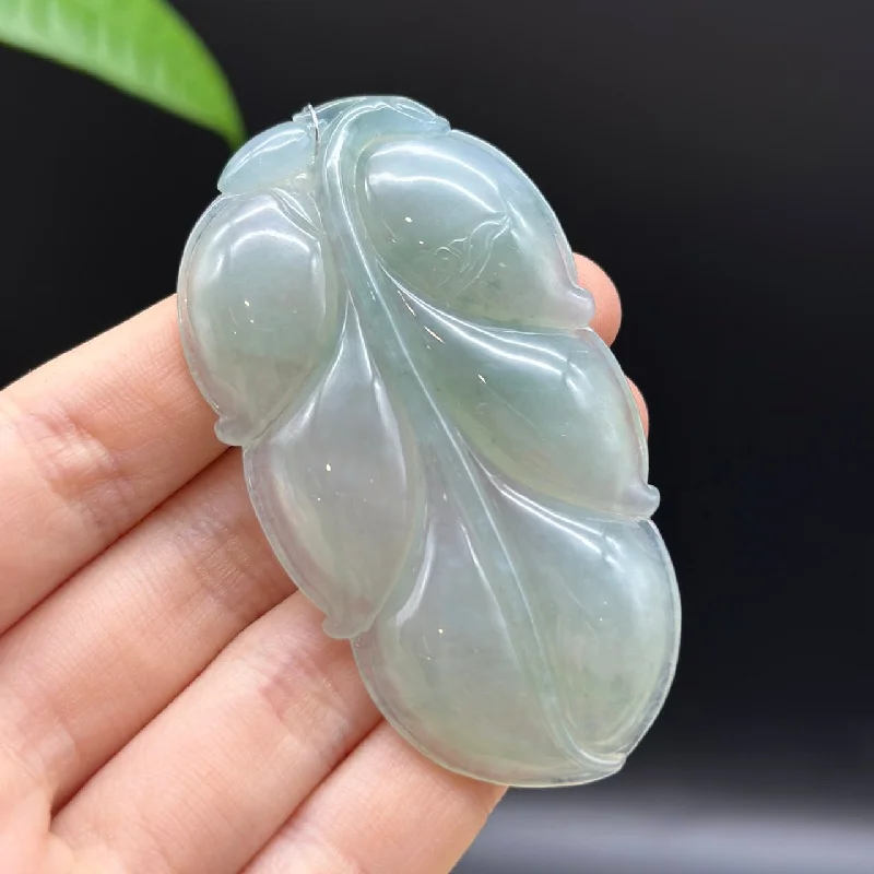 sterling silver necklace for men -RealJade® Co. Genuine Ice Jadeite Jade Jin Zhi Yu Ye (Leaf) Necklace