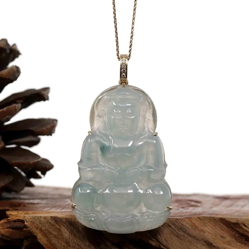 custom engraved necklace for couples -RealJade® Co. 14k "Goddess of Compassion" Genuine Burmese Jadeite Jade Guanyin Necklace With Good Luck Design