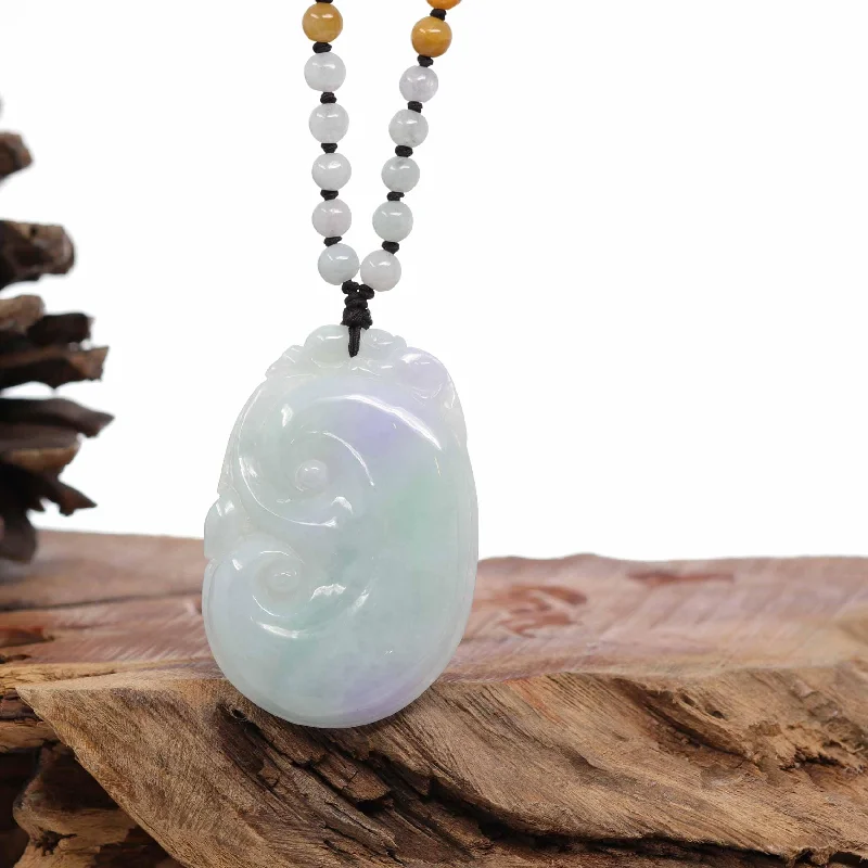 gold chain necklace for everyday wear -RealJade® Co. "As you wish" Genuine Burmese Jadeite Jade Green and Lavender Ruyi Necklace