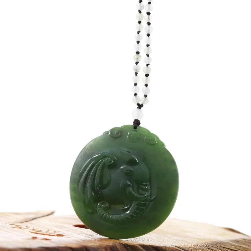 vintage gold necklace for women -RealJade® "Lucky Jade Elephant" Nephrite Jade Necklace With Natural Jadeite Beads Necklace