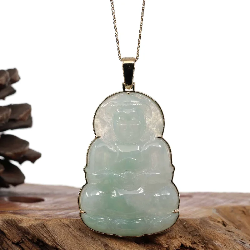 classic pearl necklace for formal events -RealJade® Co. 14k "Goddess of Compassion" Genuine Burmese Jadeite Jade Guanyin Necklace