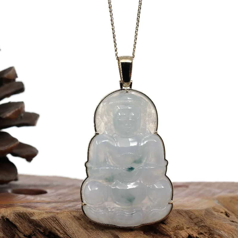 rose quartz necklace for healing -RealJade® Co. 14k "Goddess of Compassion" Genuine Burmese Jadeite Jade Guanyin Necklace With Good Luck Design