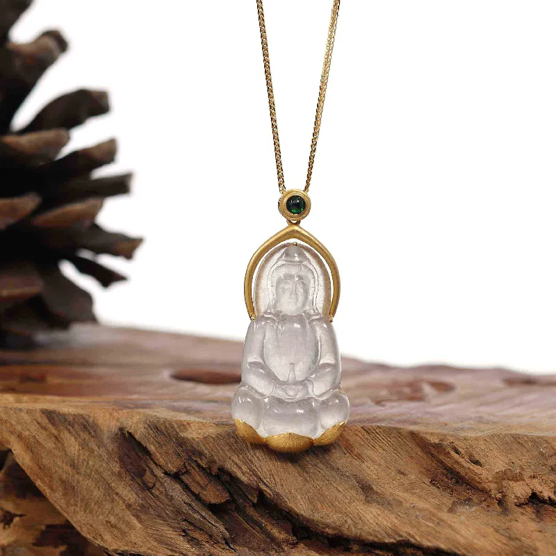 antique locket necklace for keepsakes -RealJade® Co. 14k Gold "Goddess of Compassion" Genuine Burmese Jadeite Jade Guanyin Necklace