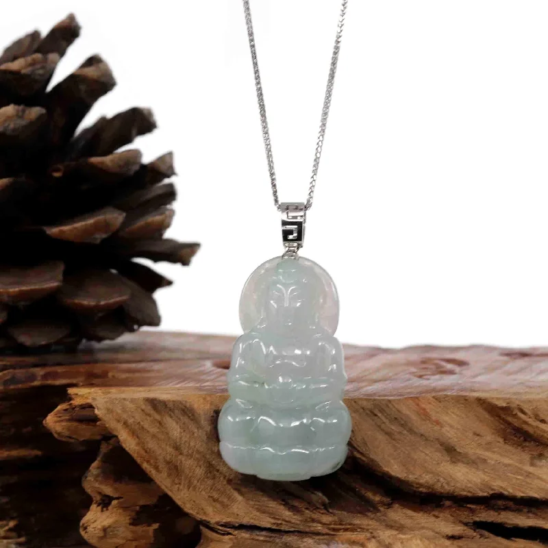 sapphire choker necklace for women -RealJade® "Goddess of Compassion" Genuine Burmese Jadeite Jade Guanyin Necklace With Good Luck Design Silver Bail