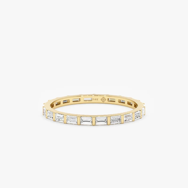 custom coordinates ring for couples -Ribbed Baguette Diamond Eternity Band, Tullulah