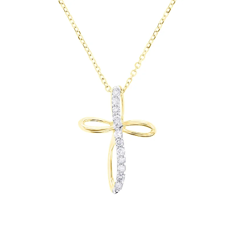 bohemian style necklace for women -Ribbon Cross Diamond Necklace