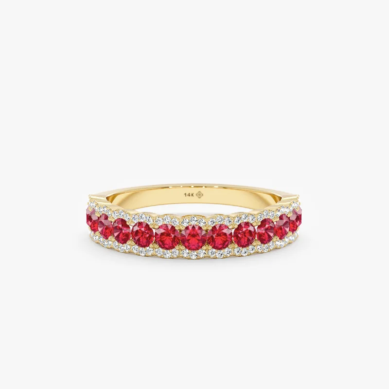 bold geometric ring for women -Ruby Diamond Half Eternity Ring, Rosie