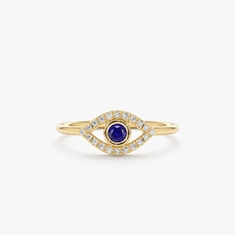 diamond promise ring for women -Sapphire & Pavé Diamond Evil Eye Ring, Lucille