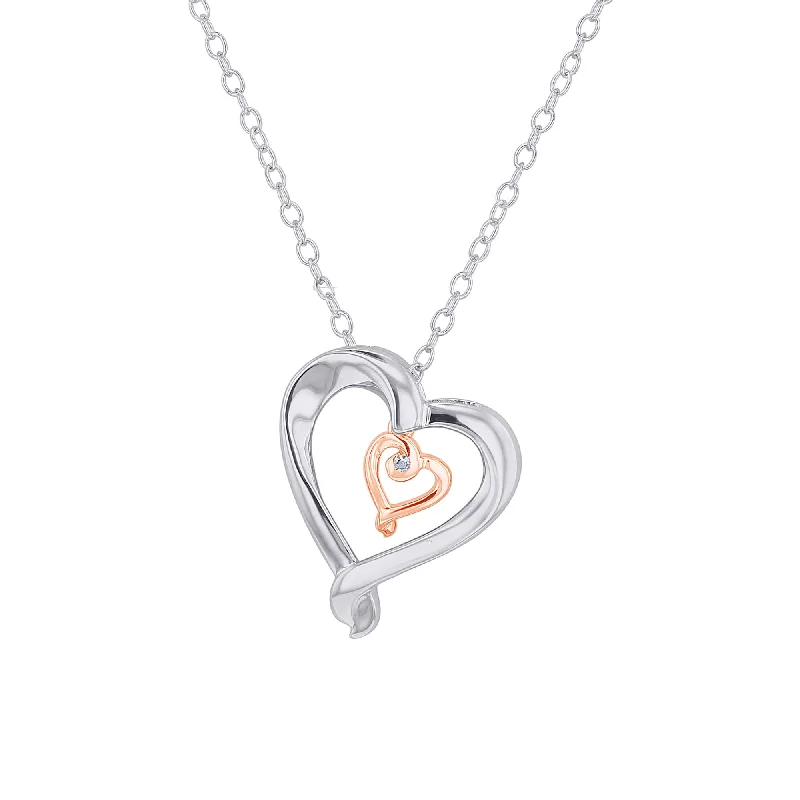 pearl necklace for brides -Silver Adjoining Heart Diamond Necklace