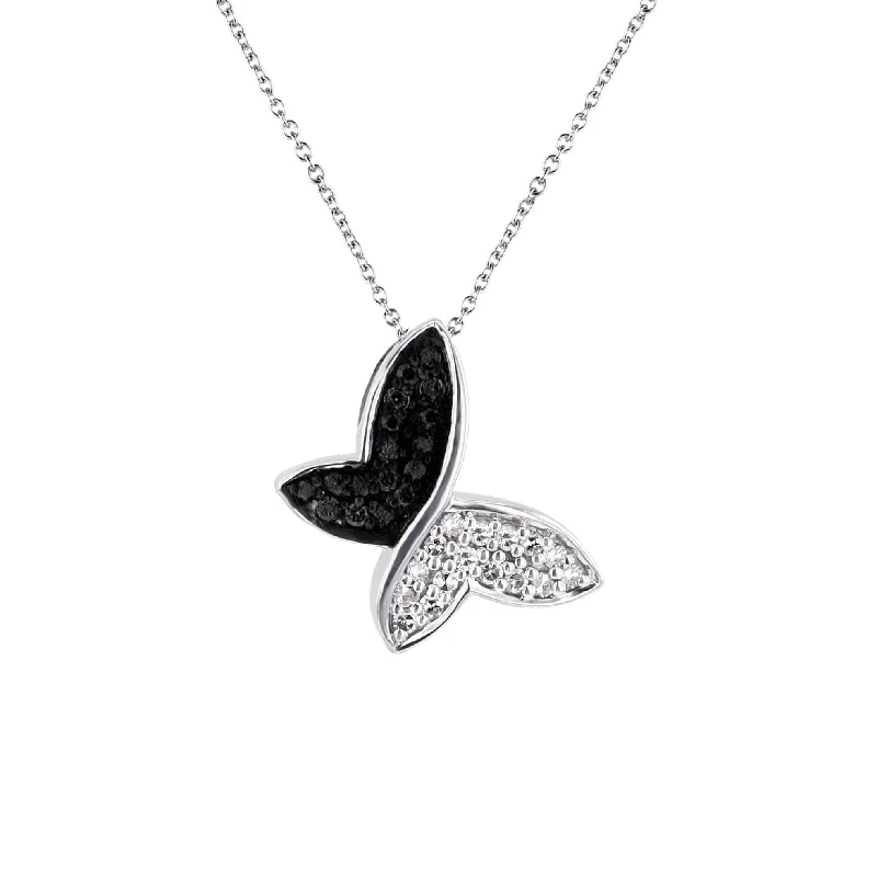 geometric pendant necklace for women -Silver Black and White Butterfly Diamond Necklace