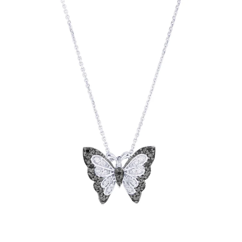 gold chain necklace for layering -Silver Black Emperor Butterfly Diamond Necklace