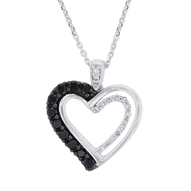 adjustable necklace for women -Silver Black & White Cynthia Heart Diamond Necklace