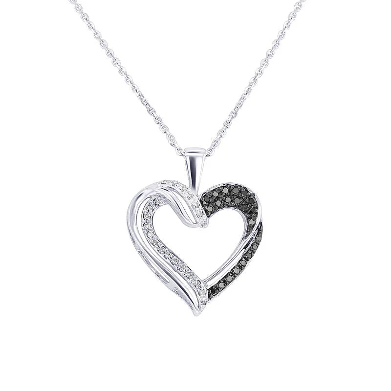 sapphire pendant necklace for women -Silver Black & White Diamond Twisted Heart Necklace