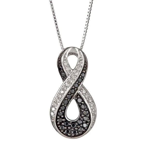 angel wing necklace for remembrance -Silver Black & White Endless Diamond Necklace