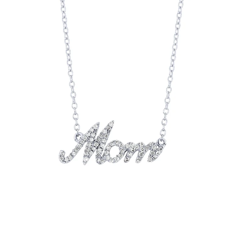 long pendant necklace for layering -Silver Classic Mom Diamond Necklace