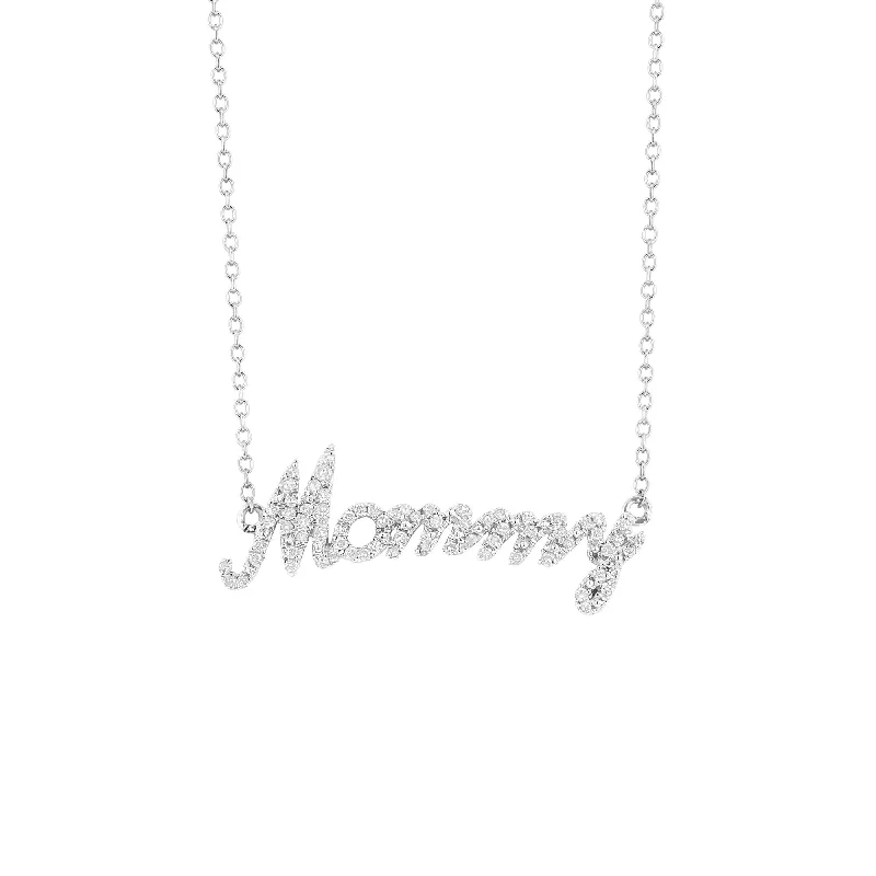 gold initial necklace for layering -Silver Classic Mommy Diamond Necklace