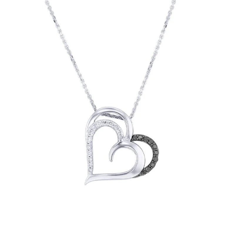 elegant pearl necklace for weddings -Silver Entwined Love Black and White Heart Diamond Necklace