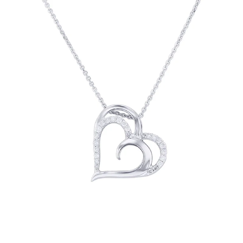 minimalist silver necklace for men -Silver Entwined Love Heart Diamond Necklace