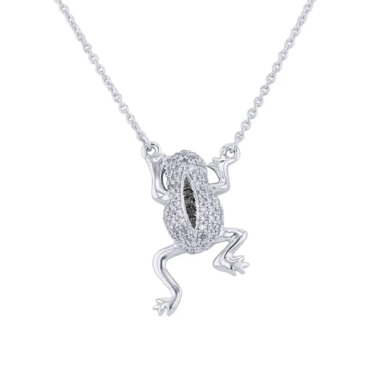 boho style necklace for women -Silver Frog Black and White Diamond Necklace