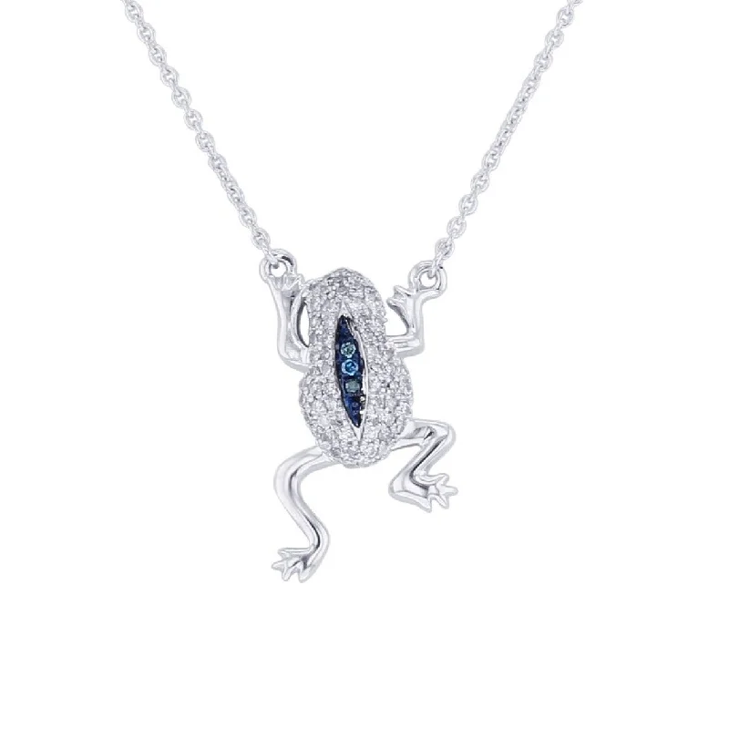 handmade necklace for women -Silver Frog Blue and White Diamond Necklace